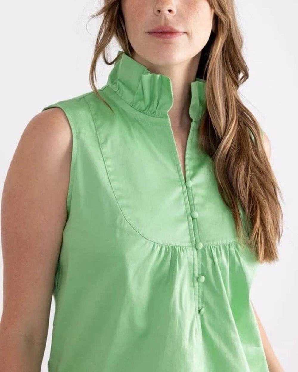 S’edge Heidi Green Ruffle Neck Sleeveless Tank Blouse M